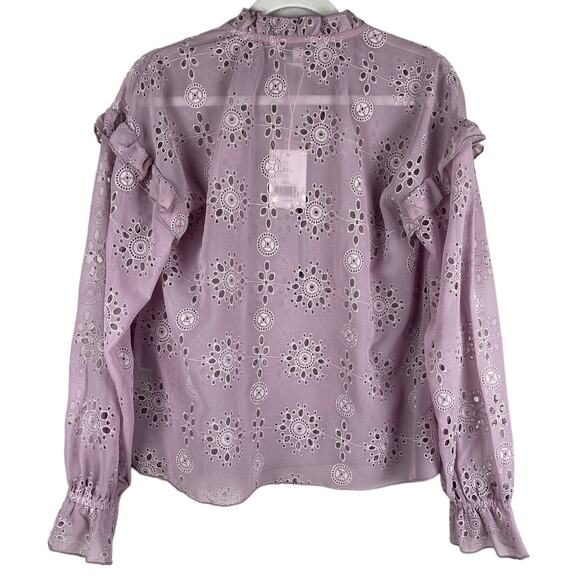 Walter Baker Violet Semi-Sheer Pull Over Ruffled Eyelet Tracey Top Size Small - Picture 2 of 11